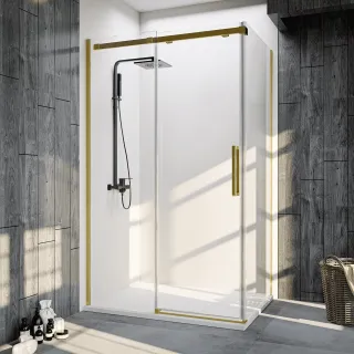 Душевой уголок Veconi Rovigo RV-070G, 1500х1000х1950, брашированное золото, стекло прозрачное